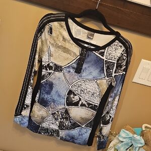 Abstract Blue and Black Long Sleeve Top